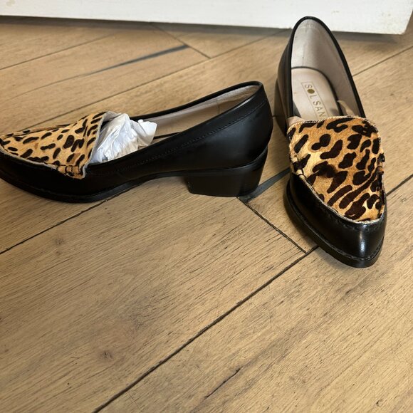 Sol Sana Leather/Cowhide Leopard Print Loafer Size 38 (US8) - Picture 2 of 4